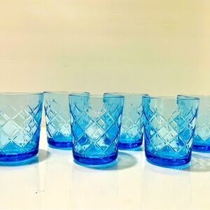 Rare Set of 6 Ikea 90s Flimra Blue Lowball Drinking Glasses